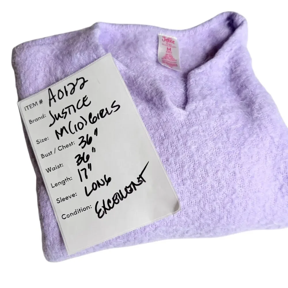 Justice Girl Faux Cashmere Sweater Shirt Girls M 10 Purple Oversized Notch Neck